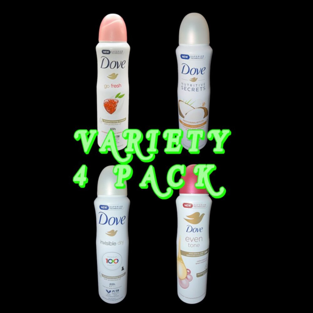 Dove Spray 4-pack - Invisible Dry, Even Tone, Go Fresh, and Nutritive Secrets